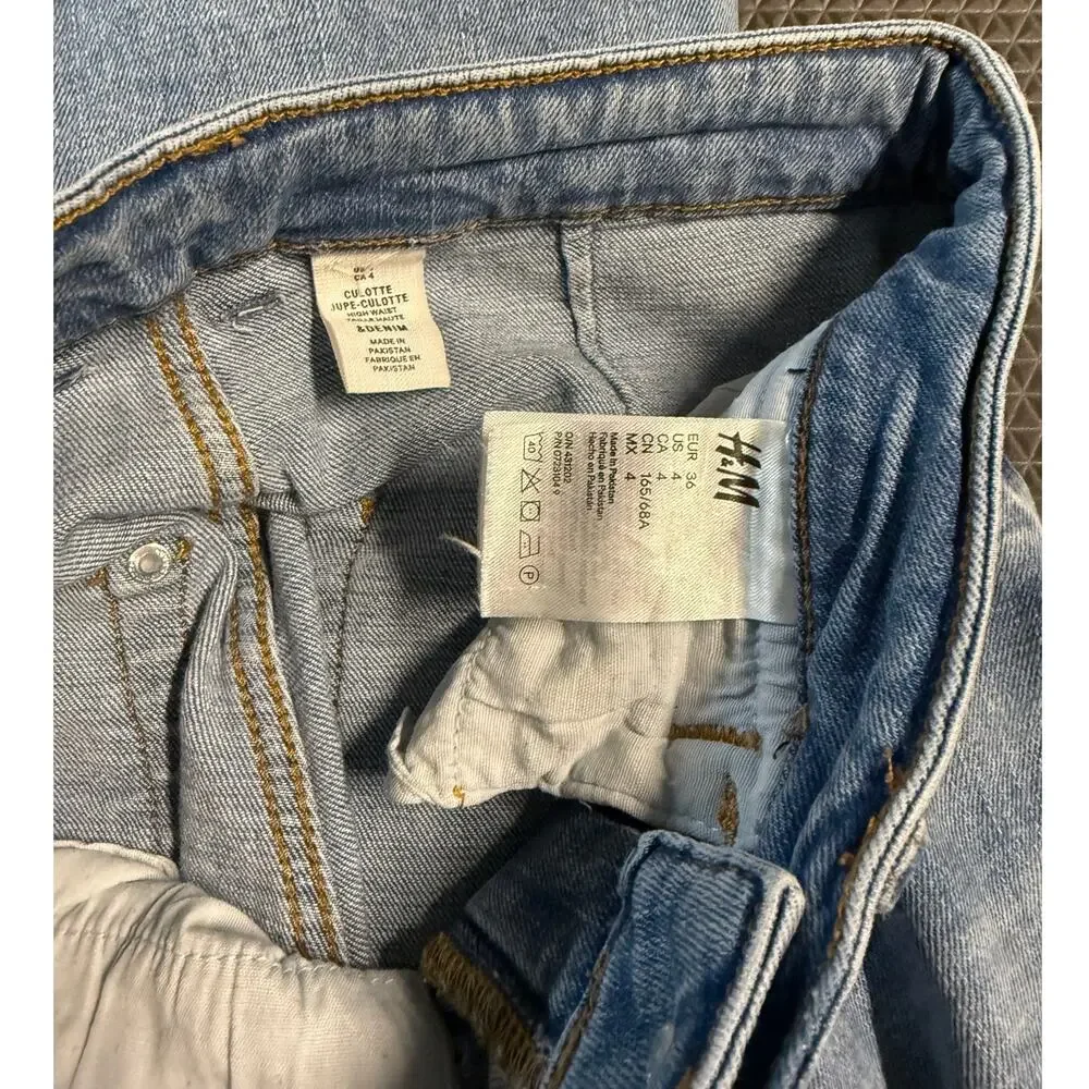 h&m jupe high waist culotte denim jeans womens size 4